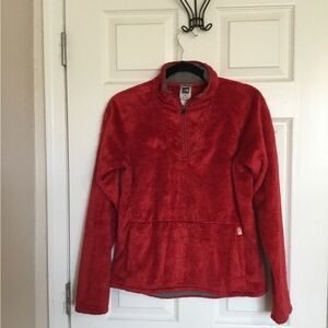 The North Face Glacier Fleece Womens Small Red Furry Fuzzy 1/4 Zip Pullover M